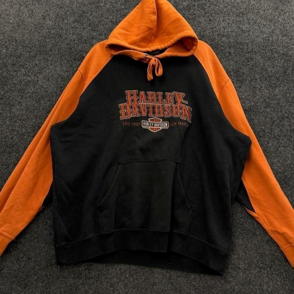 Harley-Davidson Black and Orange Pullover Hoodie